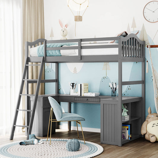 1st Choice Furniture Direct Twin Loft Bed 1st Choice Gray Twin Loft Bed with Built-in Desk, Drawers & Cabinet