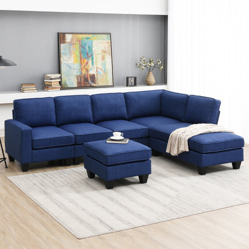 1st Choice Modern L-shaped Sectional Sofa 7seat Linen Fabric Couch Set