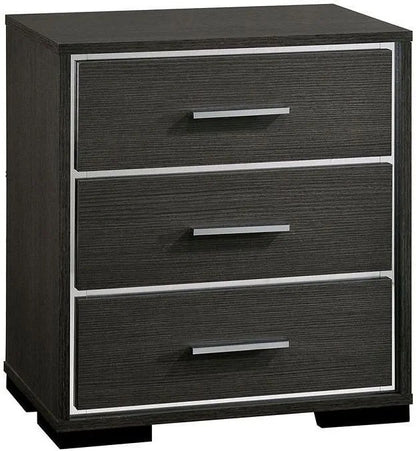 1x Nightstand Solid wood Warm Gray Sleek Modern Lines Chrome Trim Insert Contemporary Bedroom Furniture - 1st Choice Furniture Direct