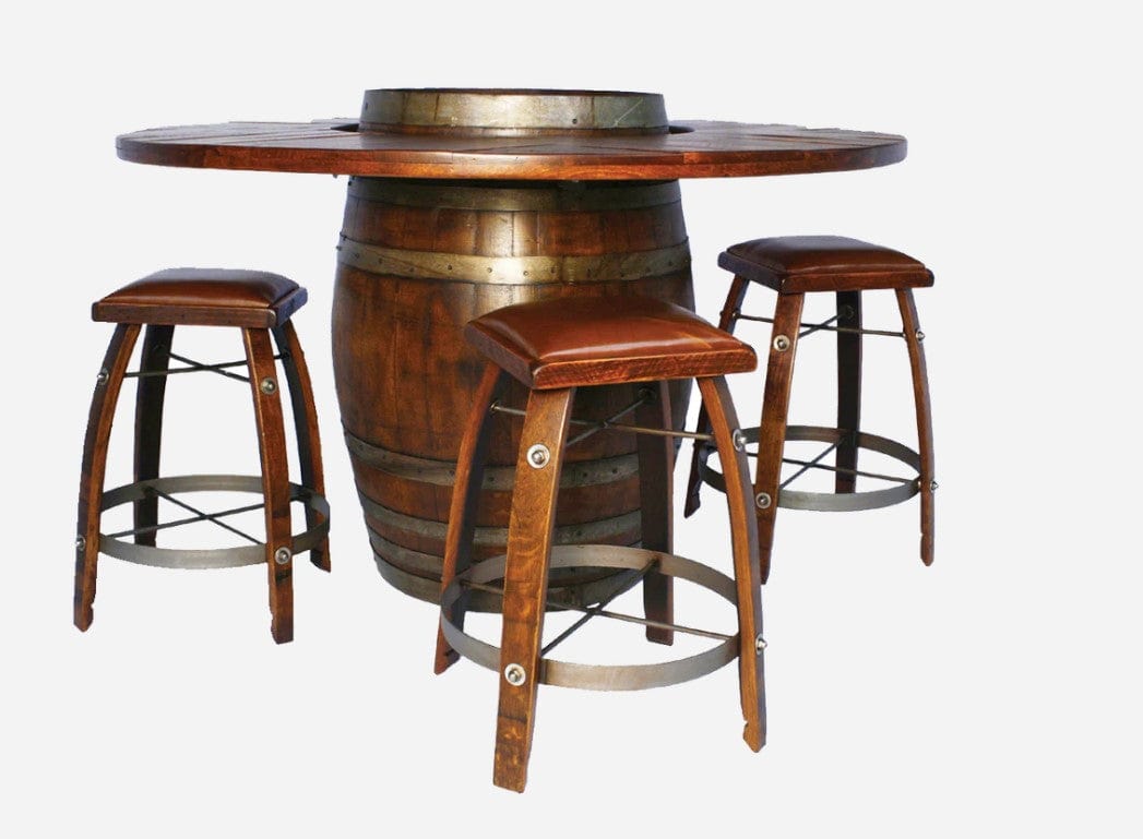 2-Daydesign Bistro Table Pine / 24 Inches / Black Leather 2- Day Designs Authentic Full Wine Barrel Large Bistro Guest Table