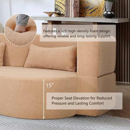 2 - in - 1 Convertible Sofa Bed, Full Size Folding Loveseat Couch with Soft Teddy Fabric, No Assembly Needed, Floor Sofa Mattress with 2 Pillows, Space - Saving Futon for Small Living Room, Dorm, RV,Apricot - 1st Choice Furniture Direct
