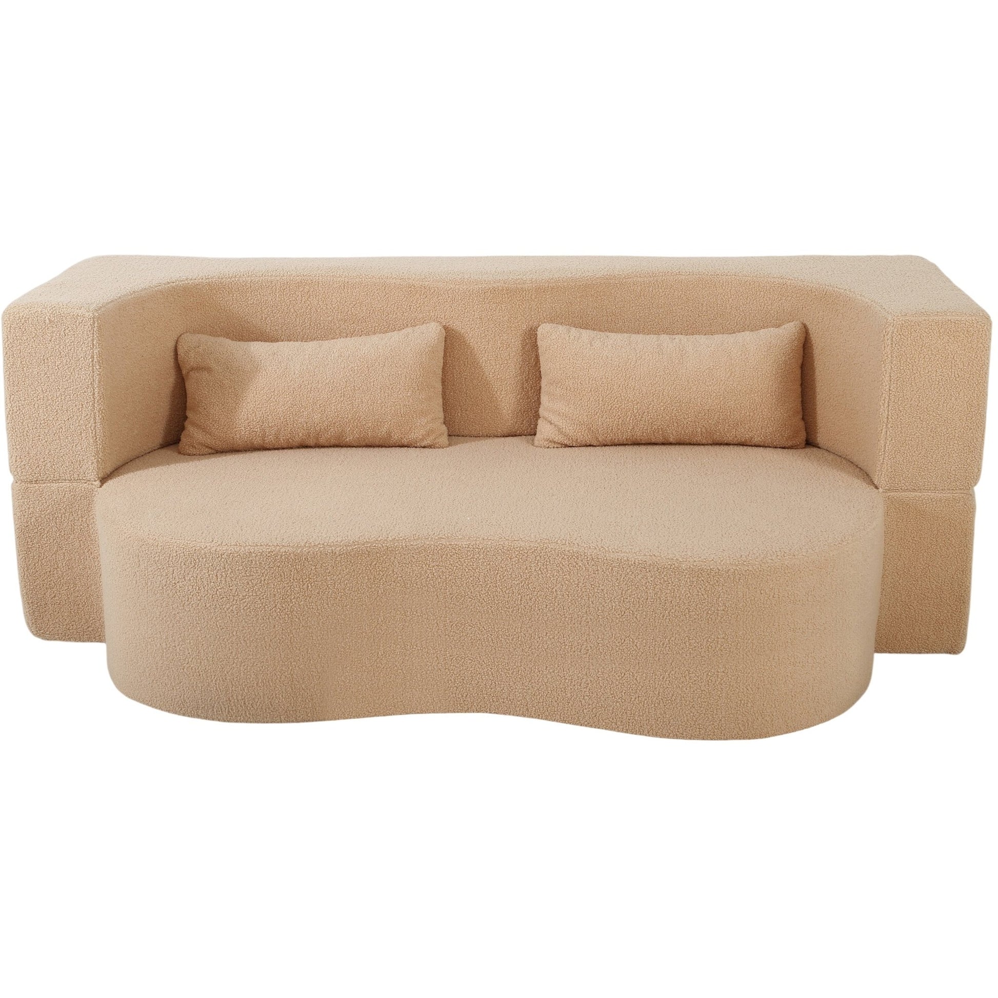 2 - in - 1 Convertible Sofa Bed, Full Size Folding Loveseat Couch with Soft Teddy Fabric, No Assembly Needed, Floor Sofa Mattress with 2 Pillows, Space - Saving Futon for Small Living Room, Dorm, RV,Apricot - 1st Choice Furniture Direct