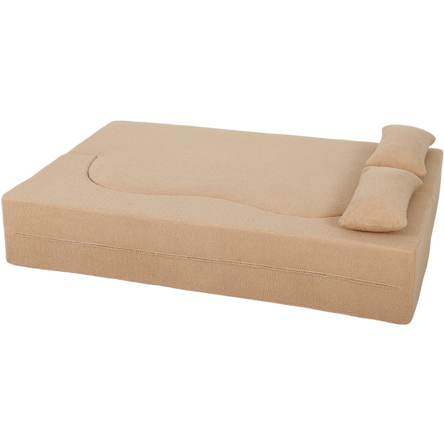 2 - in - 1 Convertible Sofa Bed, Full Size Folding Loveseat Couch with Soft Teddy Fabric, No Assembly Needed, Floor Sofa Mattress with 2 Pillows, Space - Saving Futon for Small Living Room, Dorm, RV,Apricot - 1st Choice Furniture Direct