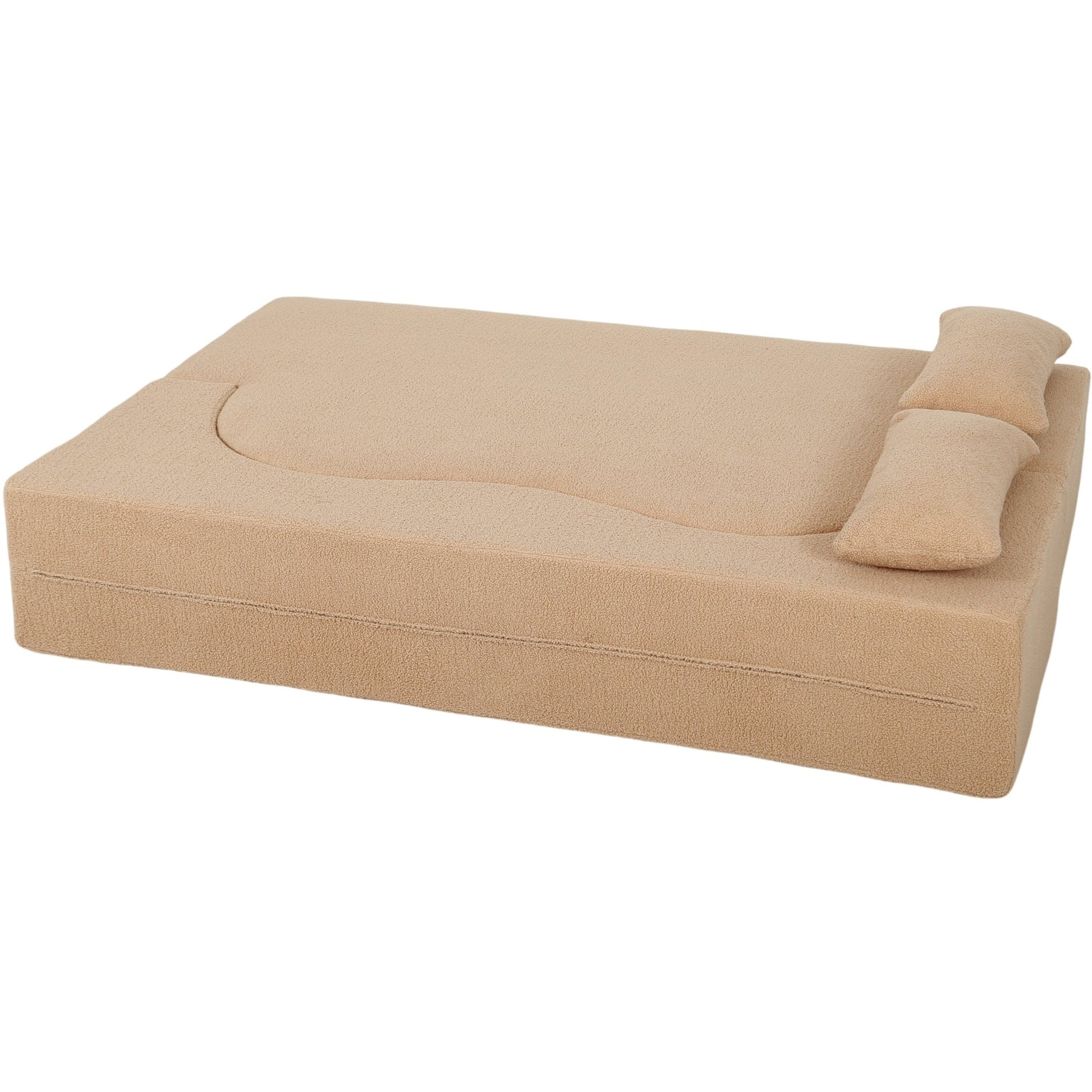 2 - in - 1 Convertible Sofa Bed, Full Size Folding Loveseat Couch with Soft Teddy Fabric, No Assembly Needed, Floor Sofa Mattress with 2 Pillows, Space - Saving Futon for Small Living Room, Dorm, RV,Apricot - 1st Choice Furniture Direct