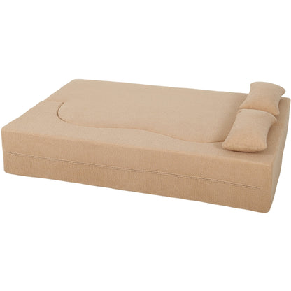 2 - in - 1 Convertible Sofa Bed, Full Size Folding Loveseat Couch with Soft Teddy Fabric, No Assembly Needed, Floor Sofa Mattress with 2 Pillows, Space - Saving Futon for Small Living Room, Dorm, RV,Apricot - 1st Choice Furniture Direct
