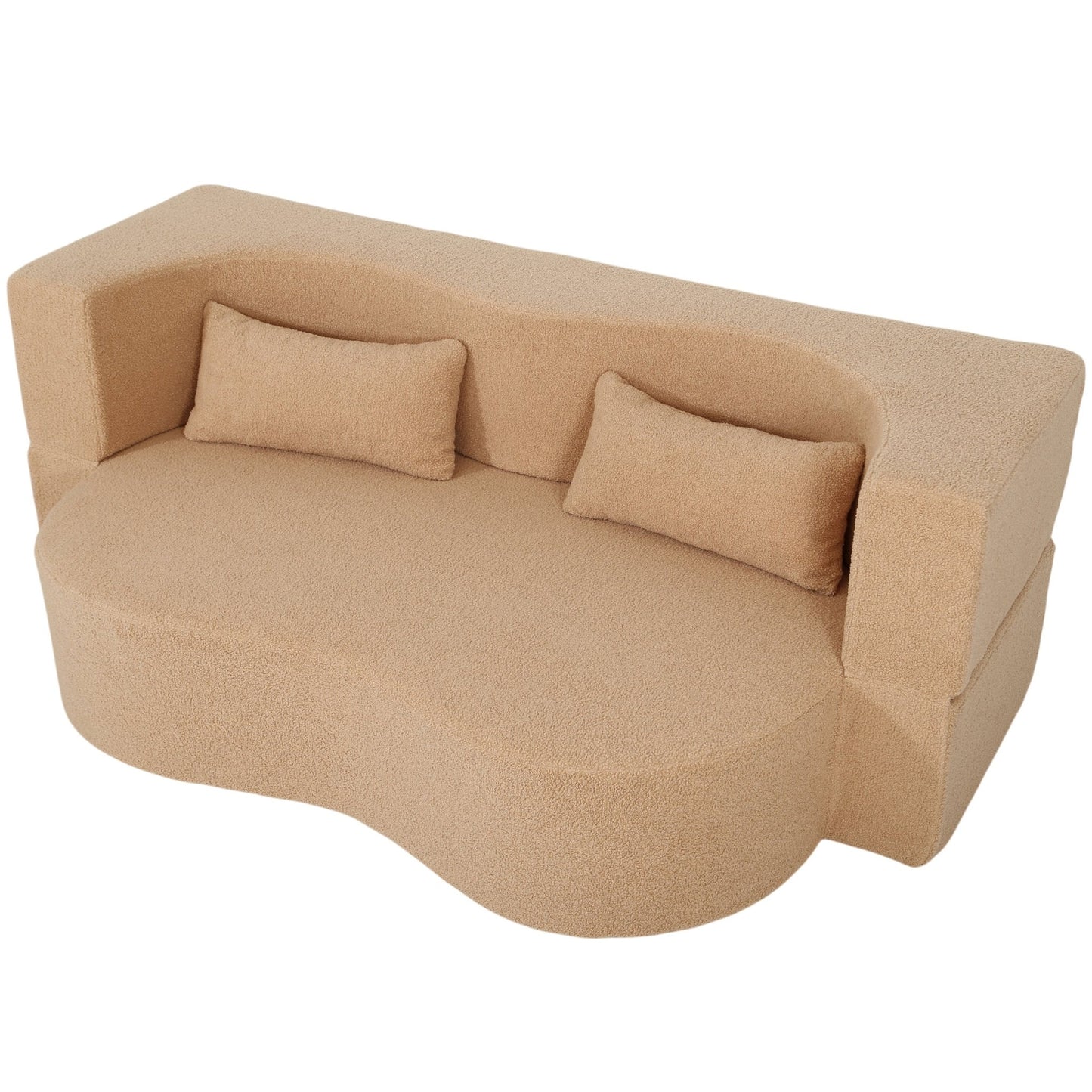 2 - in - 1 Convertible Sofa Bed, Full Size Folding Loveseat Couch with Soft Teddy Fabric, No Assembly Needed, Floor Sofa Mattress with 2 Pillows, Space - Saving Futon for Small Living Room, Dorm, RV,Apricot - 1st Choice Furniture Direct