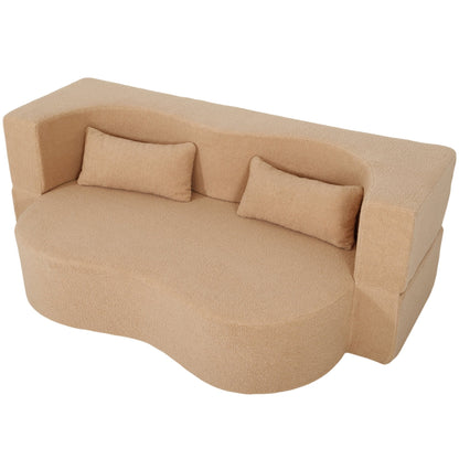 2 - in - 1 Convertible Sofa Bed, Full Size Folding Loveseat Couch with Soft Teddy Fabric, No Assembly Needed, Floor Sofa Mattress with 2 Pillows, Space - Saving Futon for Small Living Room, Dorm, RV,Apricot - 1st Choice Furniture Direct