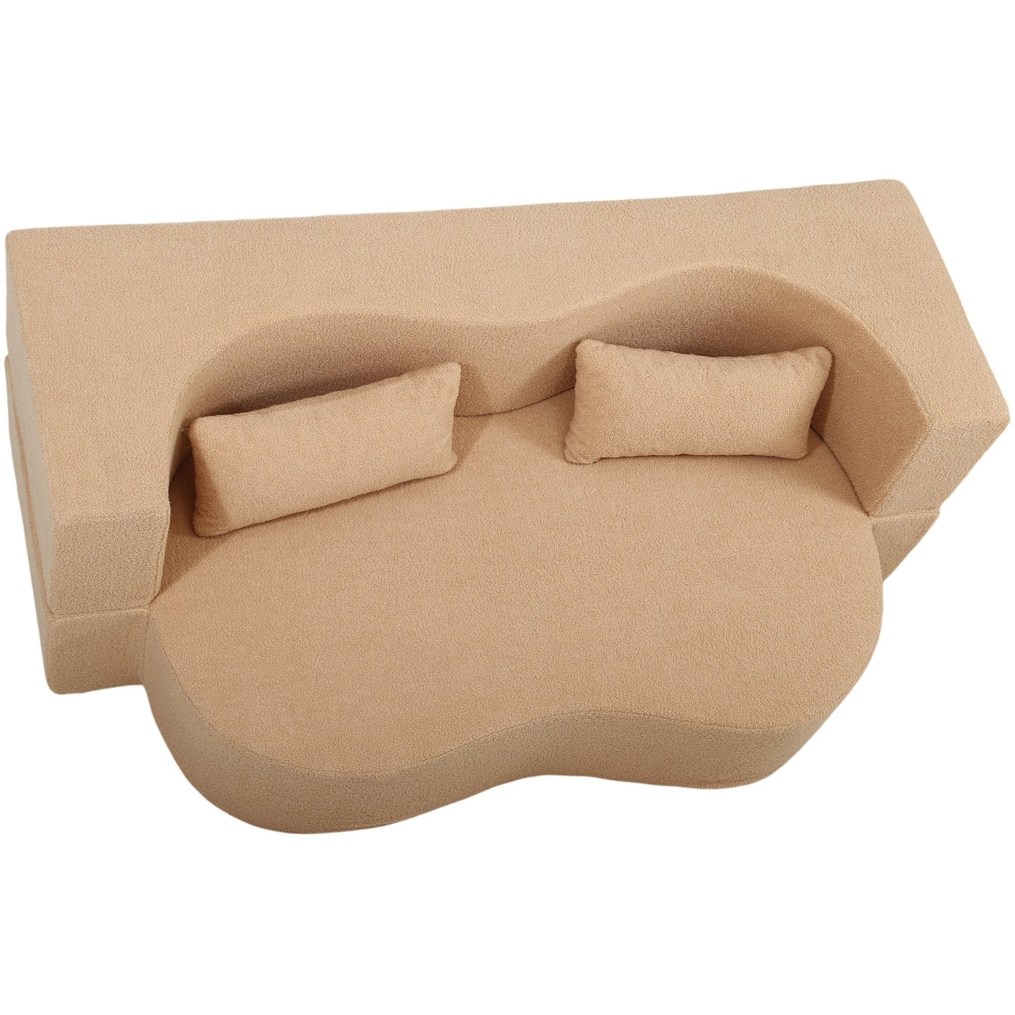 2 - in - 1 Convertible Sofa Bed, Full Size Folding Loveseat Couch with Soft Teddy Fabric, No Assembly Needed, Floor Sofa Mattress with 2 Pillows, Space - Saving Futon for Small Living Room, Dorm, RV,Apricot - 1st Choice Furniture Direct