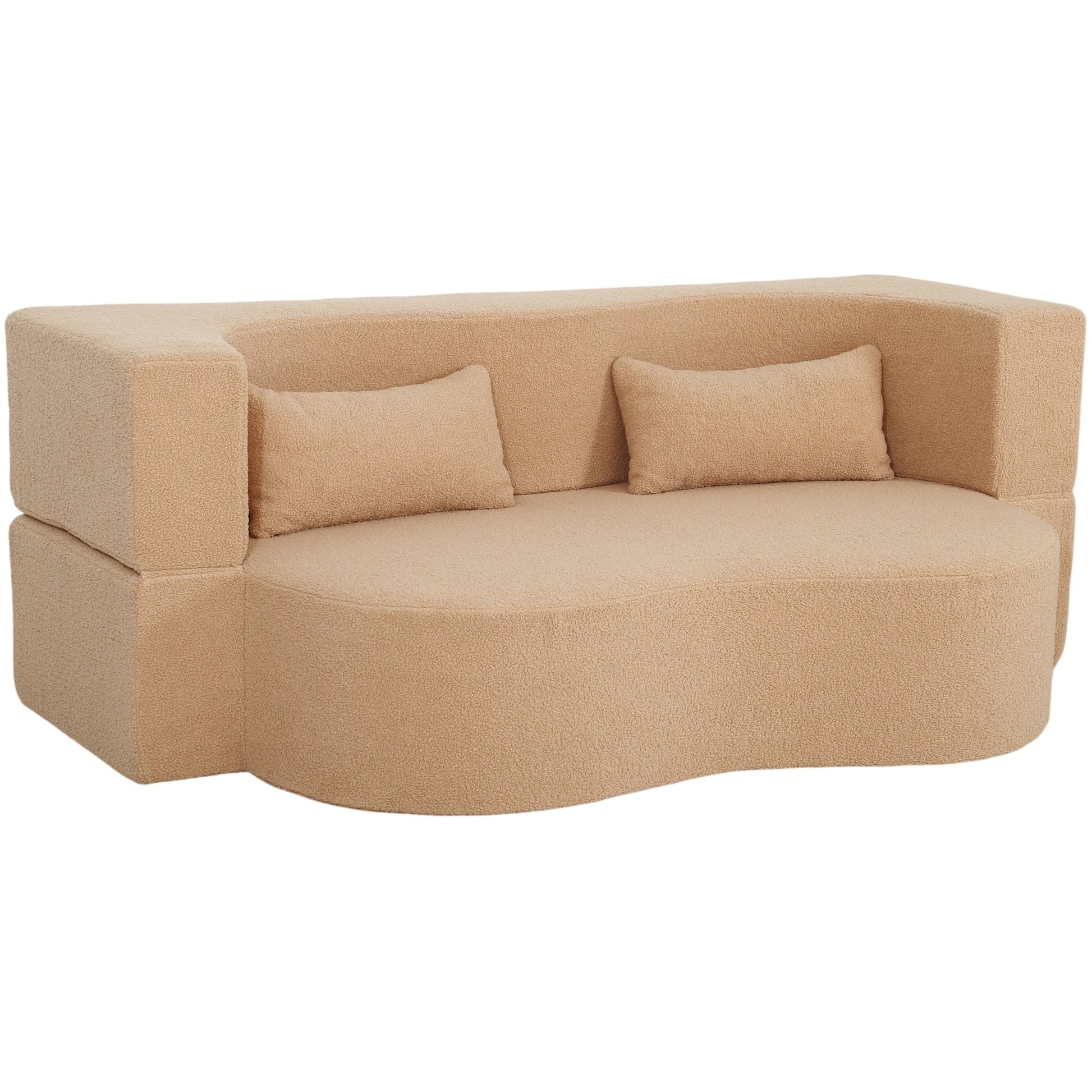 2 - in - 1 Convertible Sofa Bed, Full Size Folding Loveseat Couch with Soft Teddy Fabric, No Assembly Needed, Floor Sofa Mattress with 2 Pillows, Space - Saving Futon for Small Living Room, Dorm, RV,Apricot - 1st Choice Furniture Direct