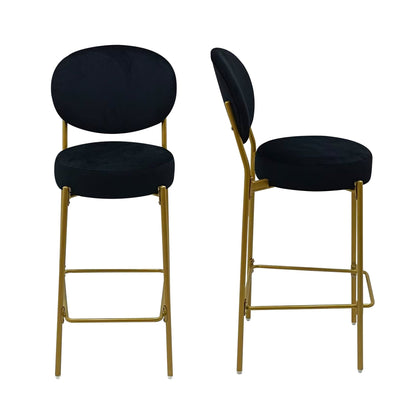 2 - Pack Modern Velvet Bar Stools with Gold Metal Legs Accent Round Counter Stools for Kitchen Island, Home Bar (Black) - 1st Choice Furniture Direct