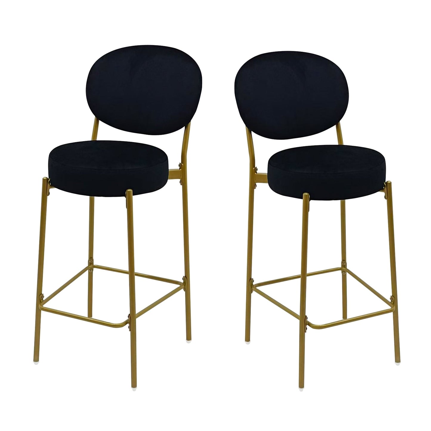 2 - Pack Modern Velvet Bar Stools with Gold Metal Legs Accent Round Counter Stools for Kitchen Island, Home Bar (Black) - 1st Choice Furniture Direct