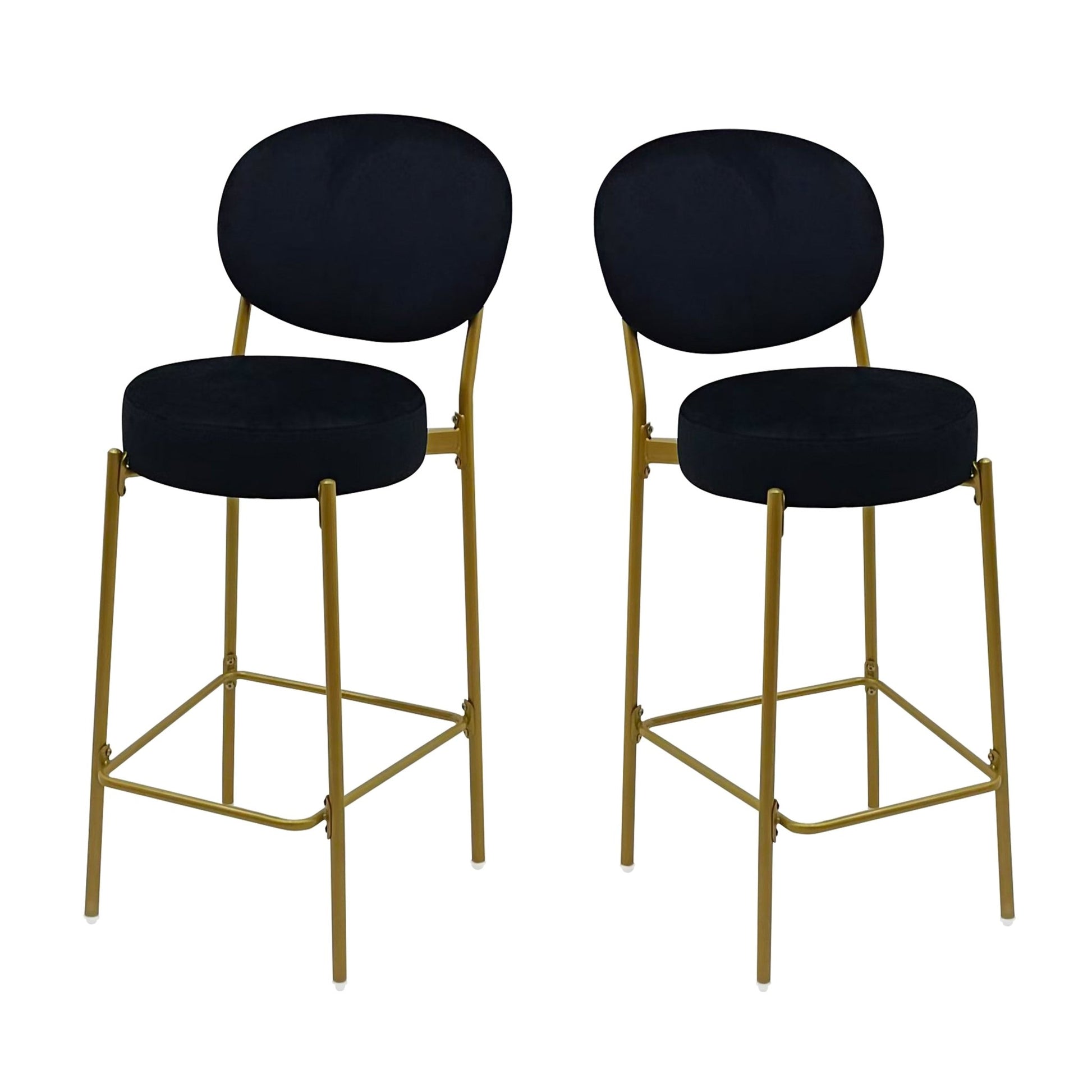 2 - Pack Modern Velvet Bar Stools with Gold Metal Legs Accent Round Counter Stools for Kitchen Island, Home Bar (Black) - 1st Choice Furniture Direct