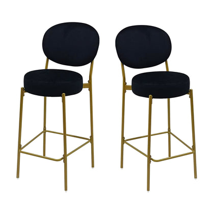 2 - Pack Modern Velvet Bar Stools with Gold Metal Legs Accent Round Counter Stools for Kitchen Island, Home Bar (Black) - 1st Choice Furniture Direct