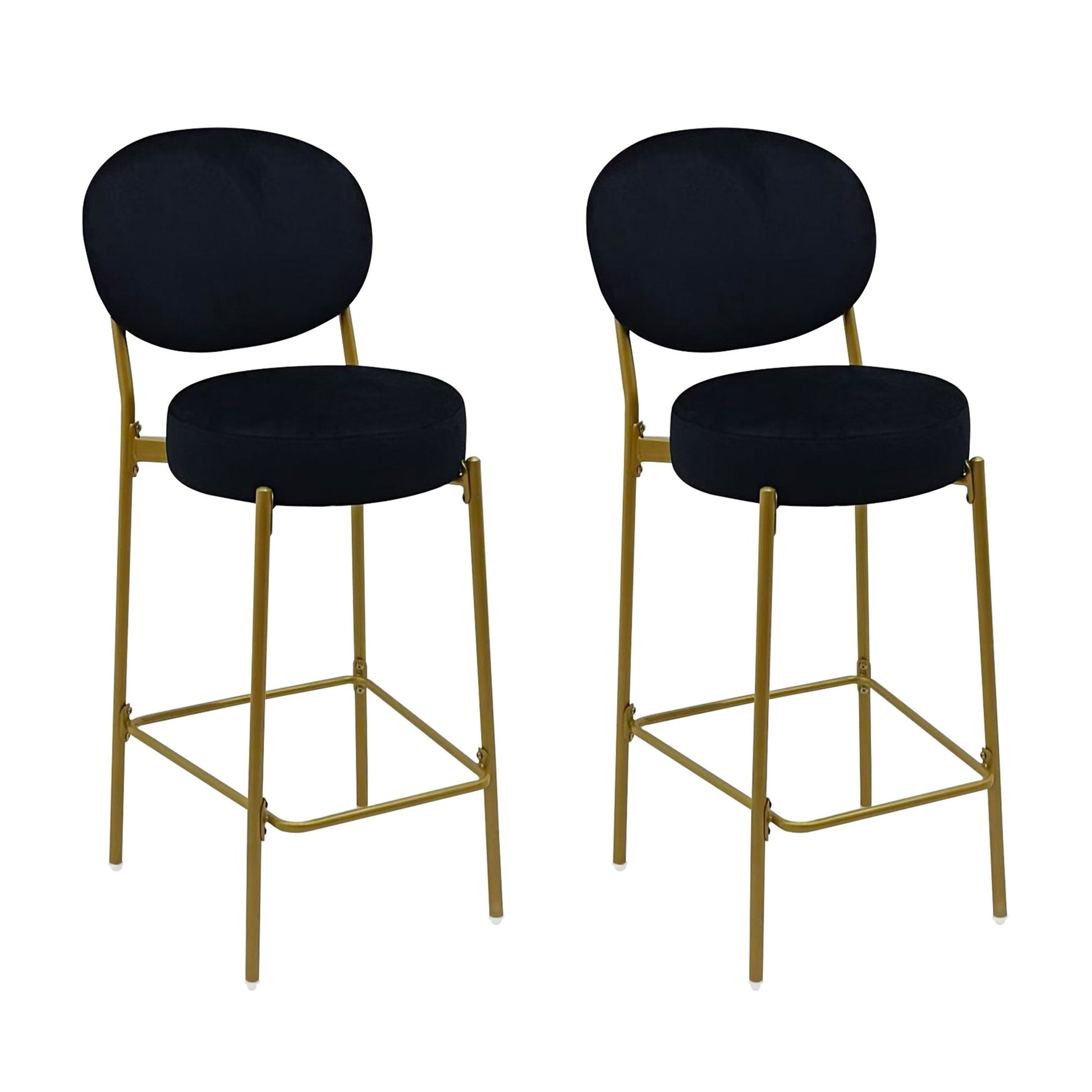 2 - Pack Modern Velvet Bar Stools with Gold Metal Legs Accent Round Counter Stools for Kitchen Island, Home Bar (Black) - 1st Choice Furniture Direct
