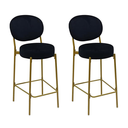 2 - Pack Modern Velvet Bar Stools with Gold Metal Legs Accent Round Counter Stools for Kitchen Island, Home Bar (Black) - 1st Choice Furniture Direct