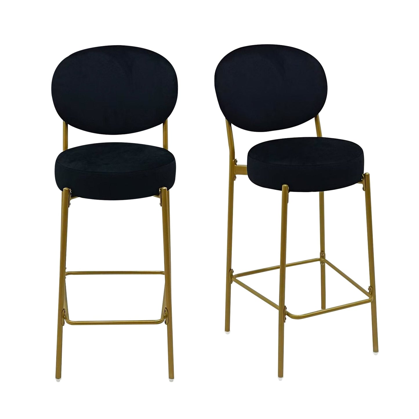 2 - Pack Modern Velvet Bar Stools with Gold Metal Legs Accent Round Counter Stools for Kitchen Island, Home Bar (Black) - 1st Choice Furniture Direct