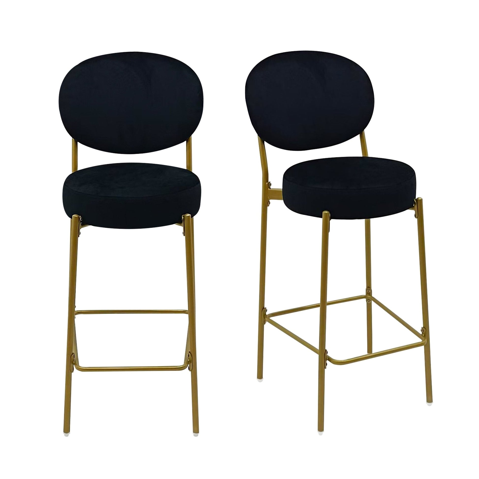2 - Pack Modern Velvet Bar Stools with Gold Metal Legs Accent Round Counter Stools for Kitchen Island, Home Bar (Black) - 1st Choice Furniture Direct