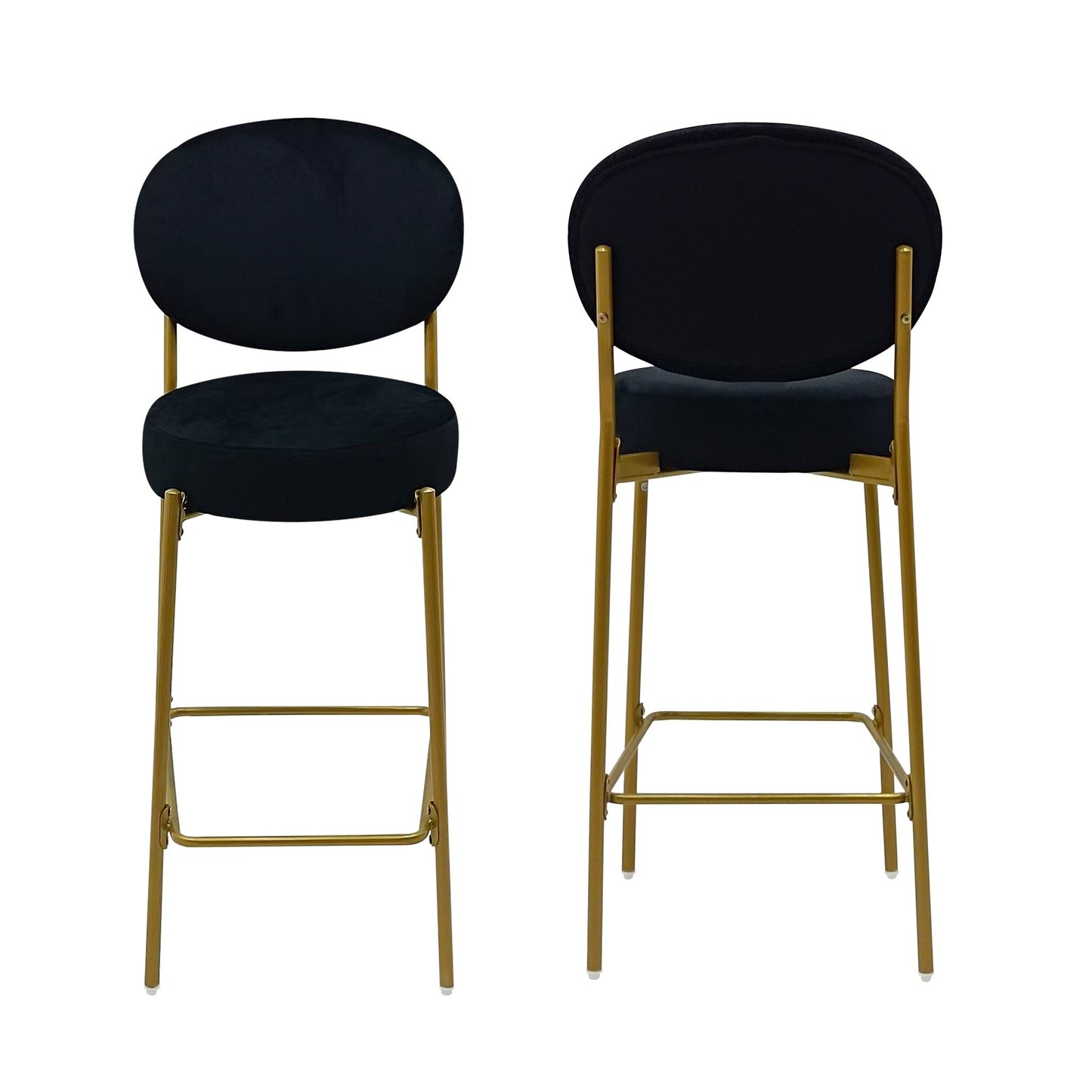 2 - Pack Modern Velvet Bar Stools with Gold Metal Legs Accent Round Counter Stools for Kitchen Island, Home Bar (Black) - 1st Choice Furniture Direct