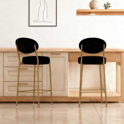 2 - Pack Modern Velvet Bar Stools with Gold Metal Legs Accent Round Counter Stools for Kitchen Island, Home Bar (Black) - 1st Choice Furniture Direct