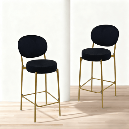 2 - Pack Modern Velvet Bar Stools with Gold Metal Legs Accent Round Counter Stools for Kitchen Island, Home Bar (Black) - 1st Choice Furniture Direct