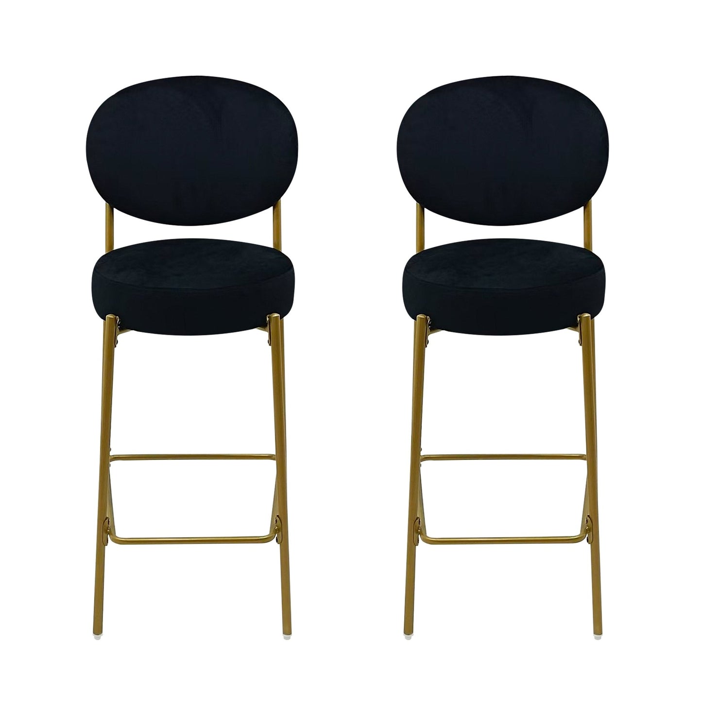 2 - Pack Modern Velvet Bar Stools with Gold Metal Legs Accent Round Counter Stools for Kitchen Island, Home Bar (Black) - 1st Choice Furniture Direct