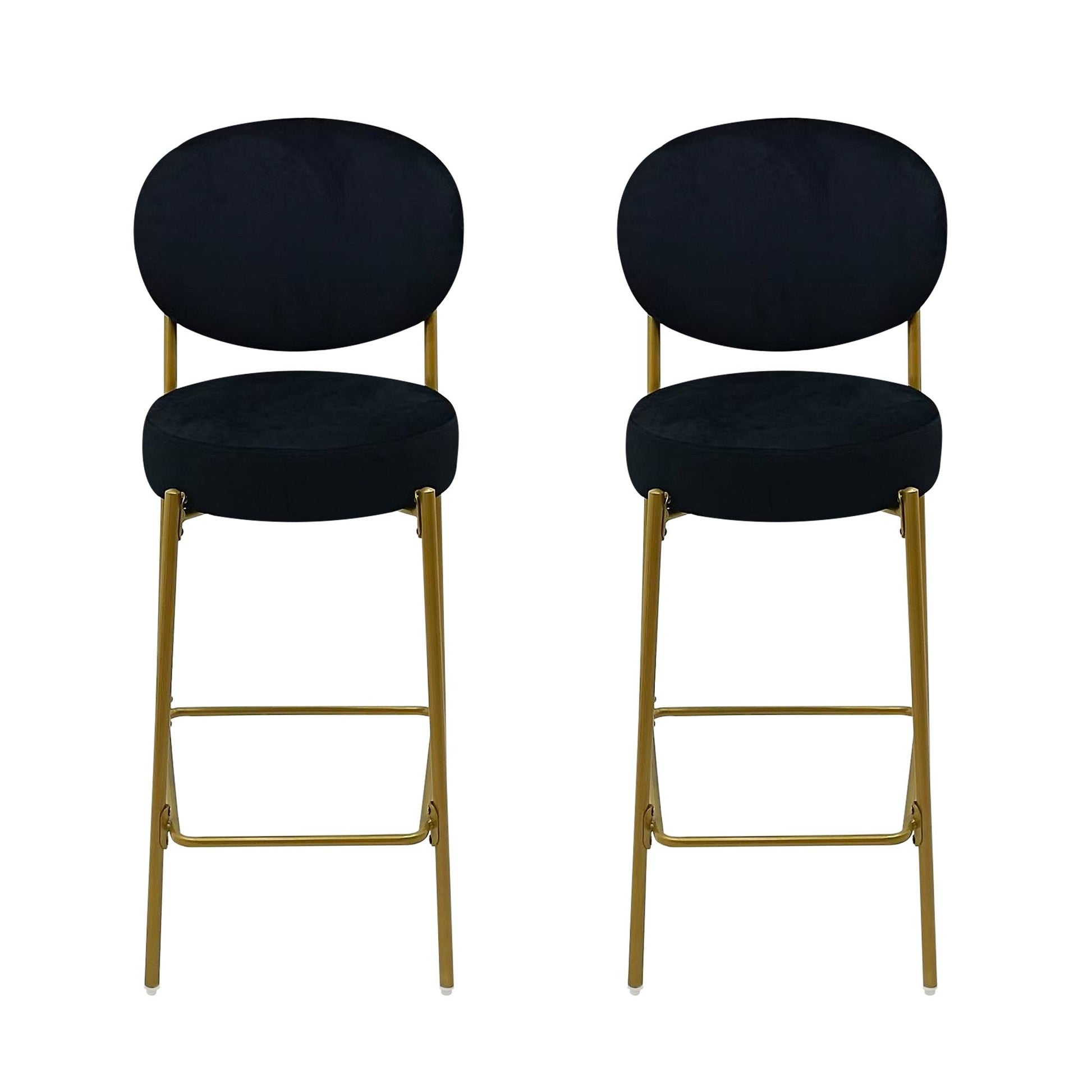 2 - Pack Modern Velvet Bar Stools with Gold Metal Legs Accent Round Counter Stools for Kitchen Island, Home Bar (Black) - 1st Choice Furniture Direct