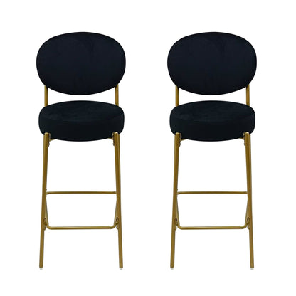 2 - Pack Modern Velvet Bar Stools with Gold Metal Legs Accent Round Counter Stools for Kitchen Island, Home Bar (Black) - 1st Choice Furniture Direct