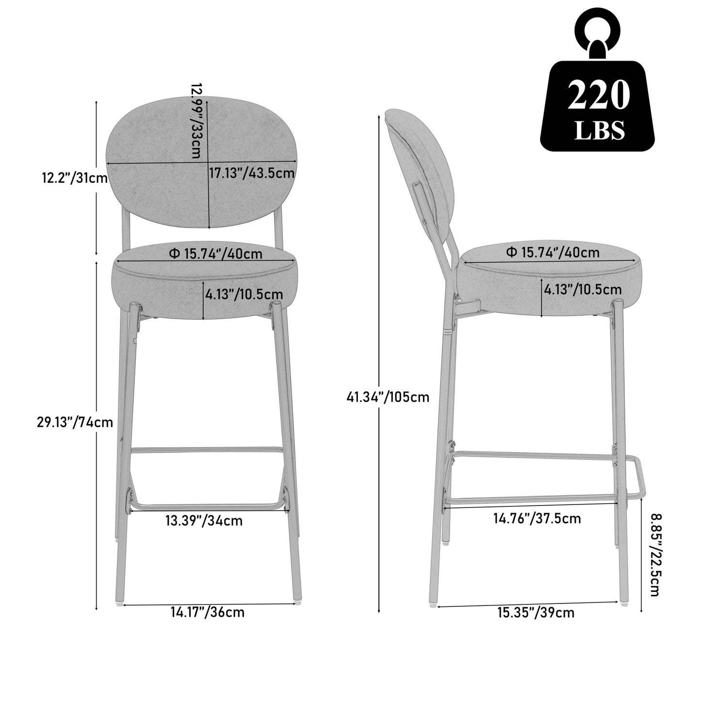 2 - Pack Modern Velvet Bar Stools with Gold Metal Legs Accent Round Counter Stools for Kitchen Island, Home Bar (Black) - 1st Choice Furniture Direct