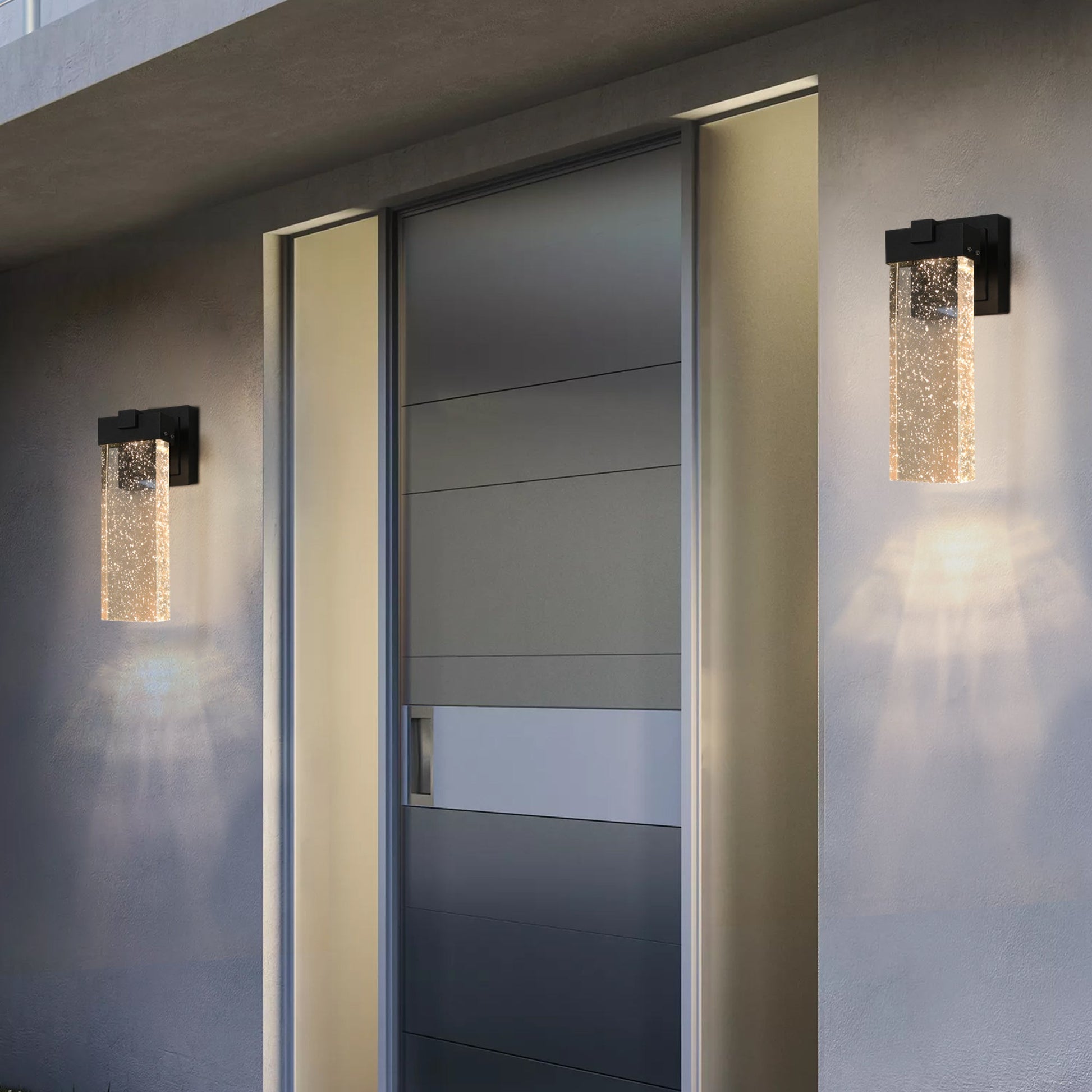 2 - Pack Outdoor Wall Light Fixture, Weatherproof LED Wall Sconce with Bubble Crystal and Light Sensor - 12W Per Lamp - 1st Choice Furniture Direct