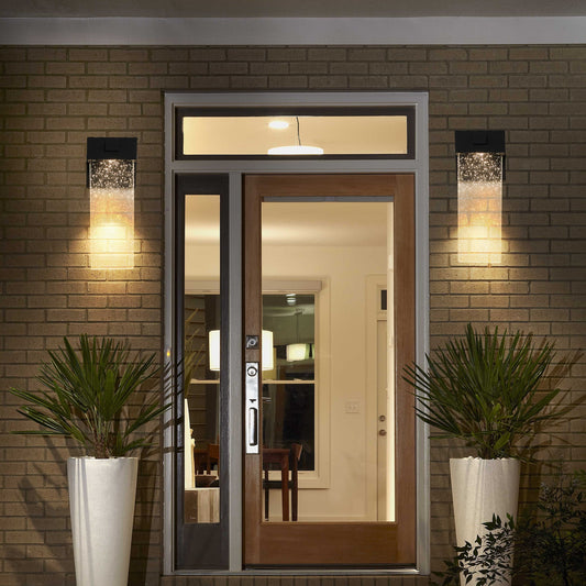 2 - Pack Outdoor Wall Light Fixture, Weatherproof LED Wall Sconce with Bubble Crystal and Light Sensor - 12W Per Lamp - 1st Choice Furniture Direct