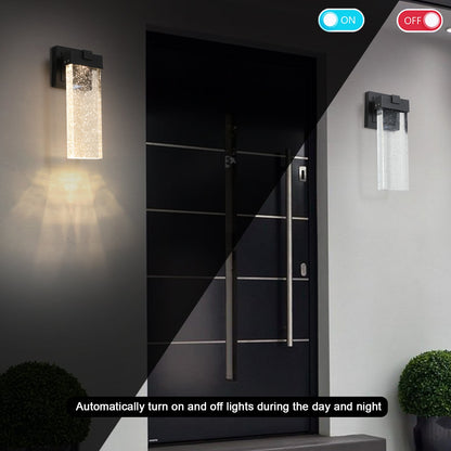 2 - Pack Outdoor Wall Light Fixture, Weatherproof LED Wall Sconce with Bubble Crystal and Light Sensor - 12W Per Lamp - 1st Choice Furniture Direct