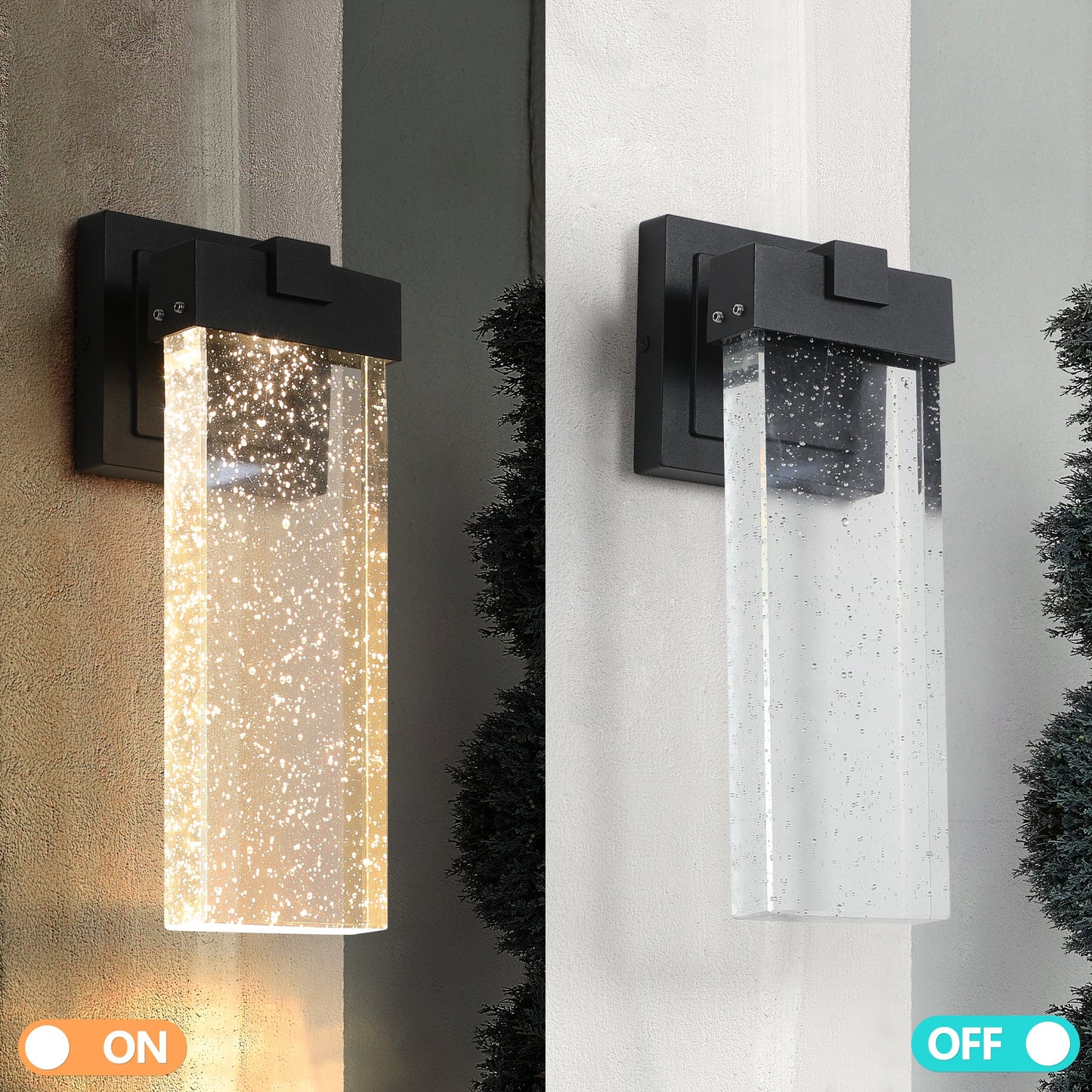 2 - Pack Outdoor Wall Light Fixture, Weatherproof LED Wall Sconce with Bubble Crystal and Light Sensor - 12W Per Lamp - 1st Choice Furniture Direct