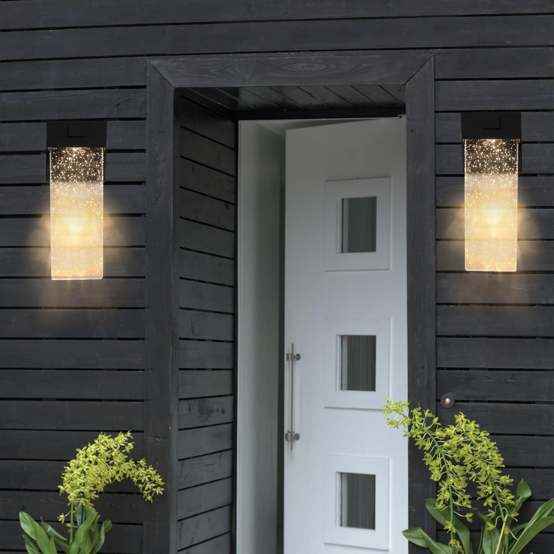 2 - Pack Outdoor Wall Light Fixture, Weatherproof LED Wall Sconce with Bubble Crystal and Light Sensor - 12W Per Lamp - 1st Choice Furniture Direct