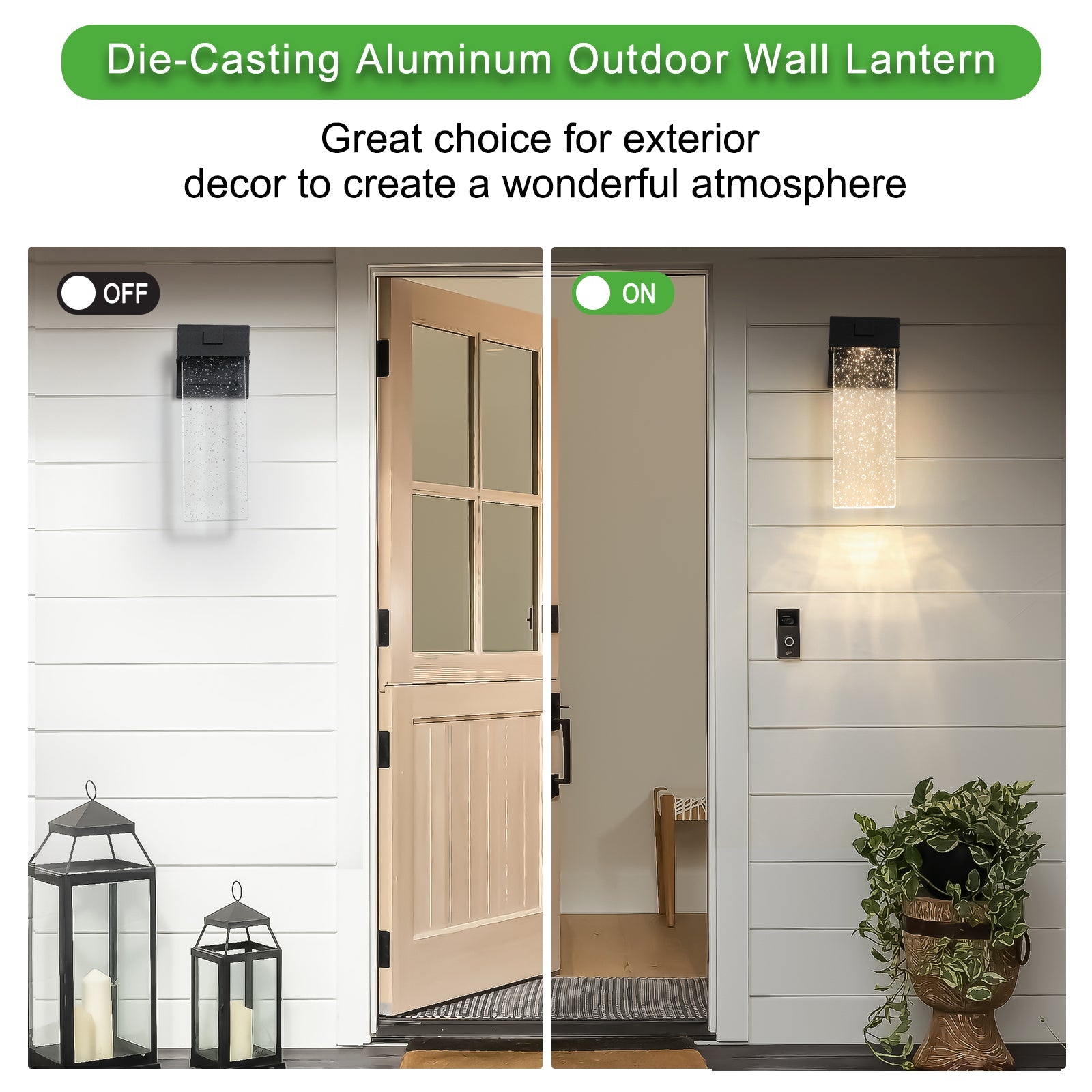 2 - Pack Outdoor Wall Light Fixture, Weatherproof LED Wall Sconce with Bubble Crystal and Light Sensor - 12W Per Lamp - 1st Choice Furniture Direct