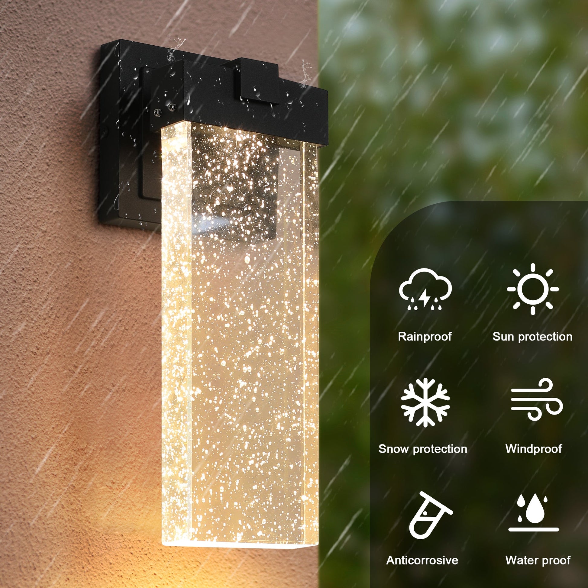 2 - Pack Outdoor Wall Light Fixture, Weatherproof LED Wall Sconce with Bubble Crystal and Light Sensor - 12W Per Lamp - 1st Choice Furniture Direct