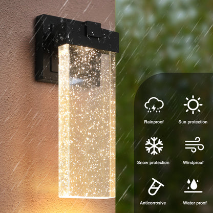 2 - Pack Outdoor Wall Light Fixture, Weatherproof LED Wall Sconce with Bubble Crystal and Light Sensor - 12W Per Lamp - 1st Choice Furniture Direct
