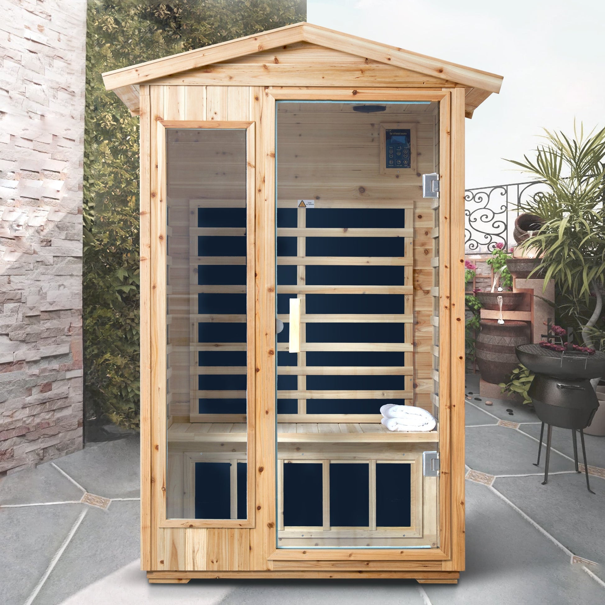 2 Person Outdoor Infrared Sauna – Far Infrared Old Fir Sauna Room with Bluetooth - 1st Choice Furniture Direct