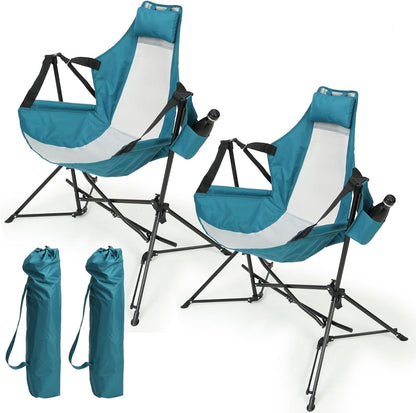 2 Piece Blue Folding Hammock Camping Chair Set - 1st Choice Furniture Direct