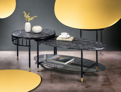 2 Piece Faux Marble Nesting Coffee Table Set with Storage Shelf - 1st Choice Furniture Direct
