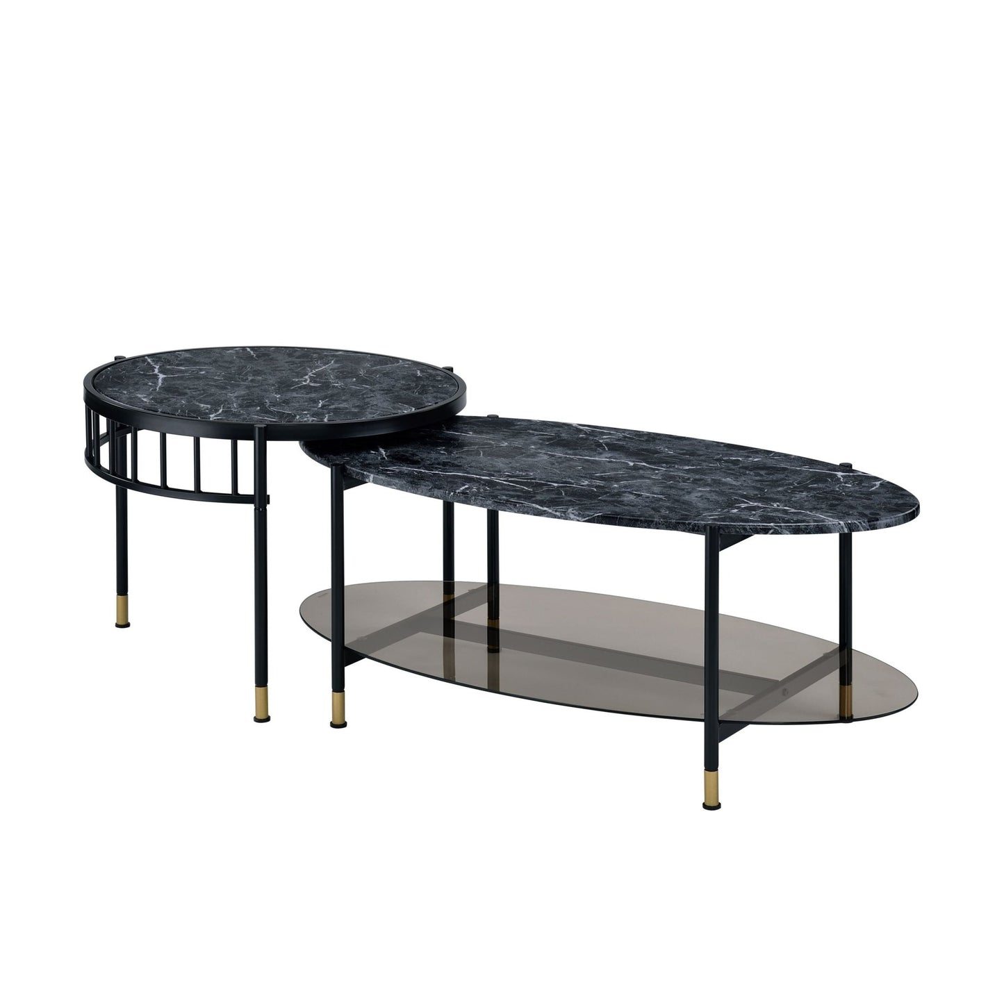 2 Piece Faux Marble Nesting Coffee Table Set with Storage Shelf - 1st Choice Furniture Direct