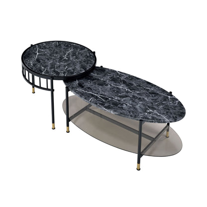 2 Piece Faux Marble Nesting Coffee Table Set with Storage Shelf - 1st Choice Furniture Direct