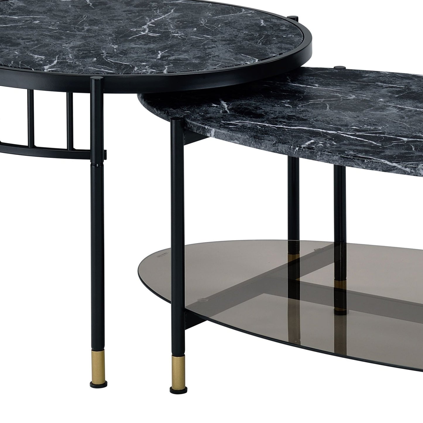 2 Piece Faux Marble Nesting Coffee Table Set with Storage Shelf - 1st Choice Furniture Direct