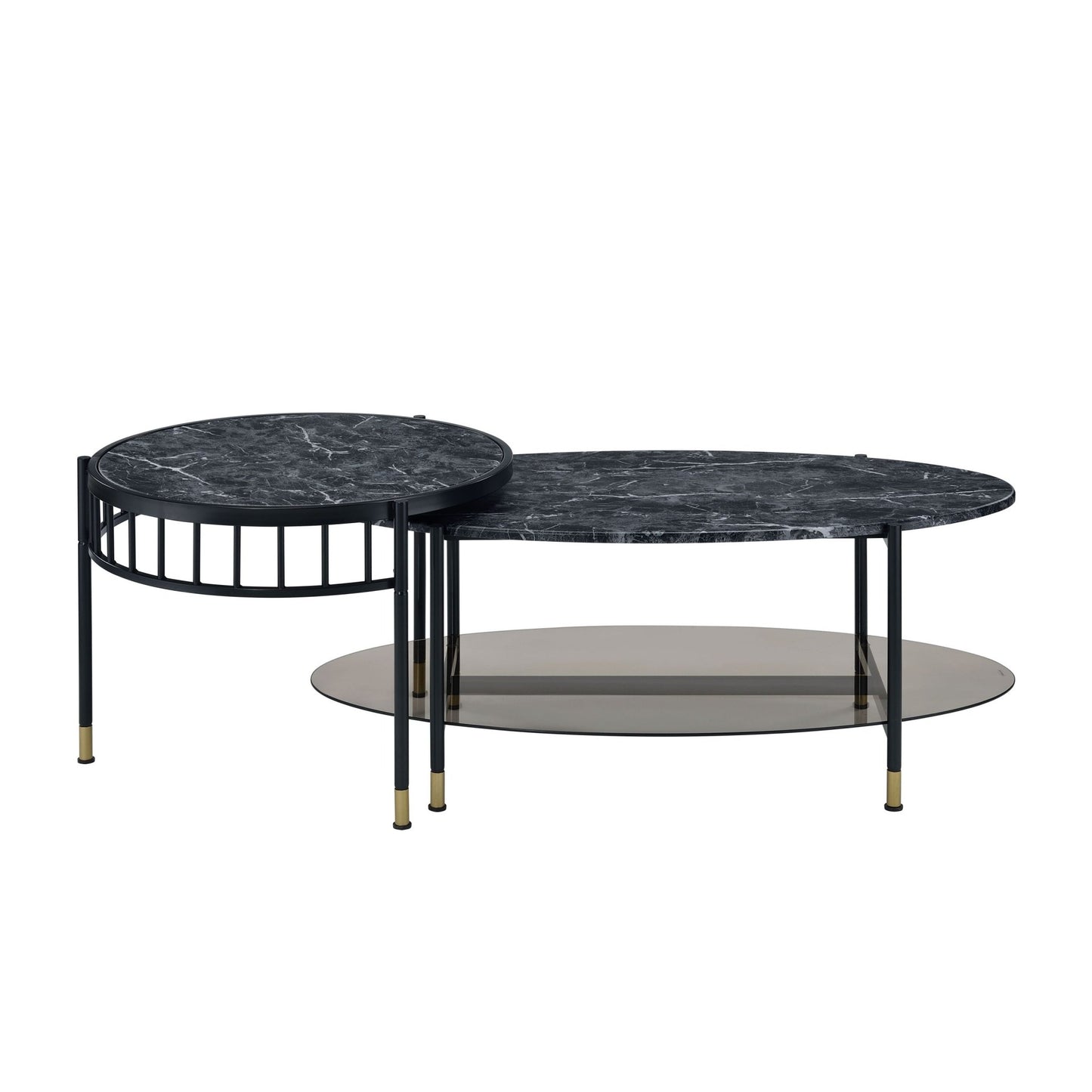 2 Piece Faux Marble Nesting Coffee Table Set with Storage Shelf - 1st Choice Furniture Direct