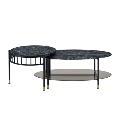2 Piece Faux Marble Nesting Coffee Table Set with Storage Shelf - 1st Choice Furniture Direct