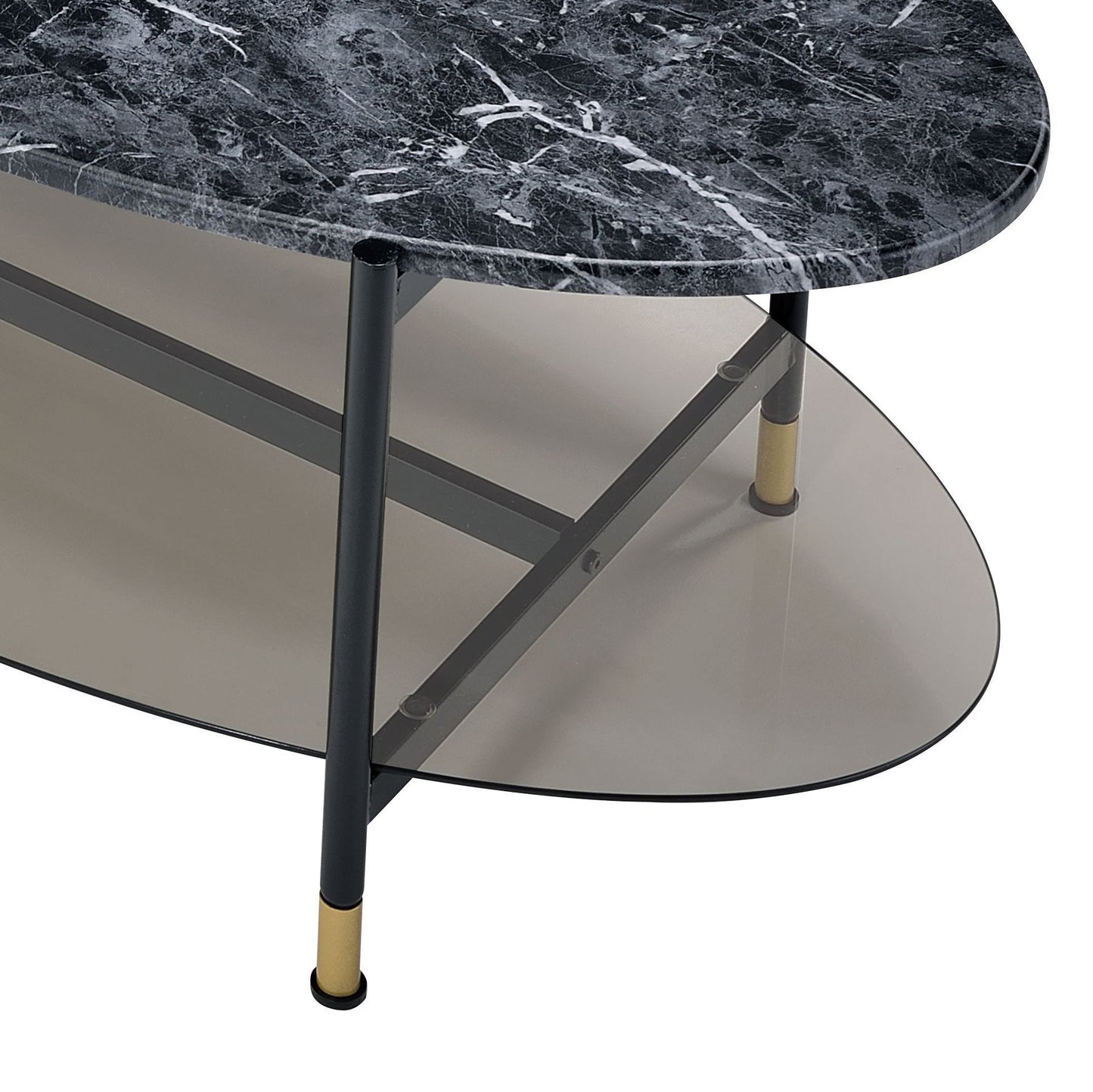 2 Piece Faux Marble Nesting Coffee Table Set with Storage Shelf - 1st Choice Furniture Direct