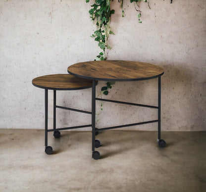 2 Piece Oak Nesting Coffee Table Set with Caster Wheels - 1st Choice Furniture Direct