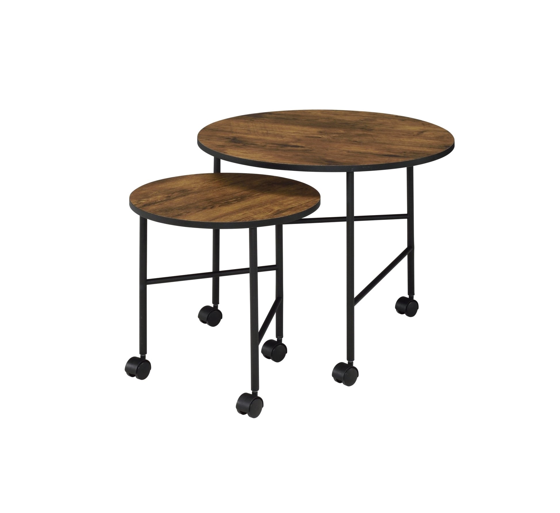 2 Piece Oak Nesting Coffee Table Set with Caster Wheels - 1st Choice Furniture Direct