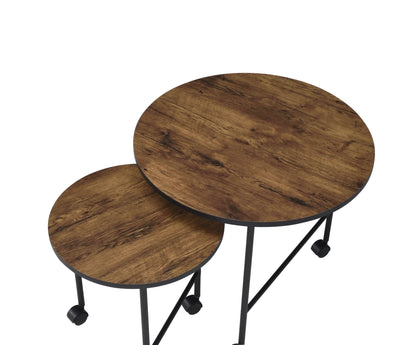 2 Piece Oak Nesting Coffee Table Set with Caster Wheels - 1st Choice Furniture Direct