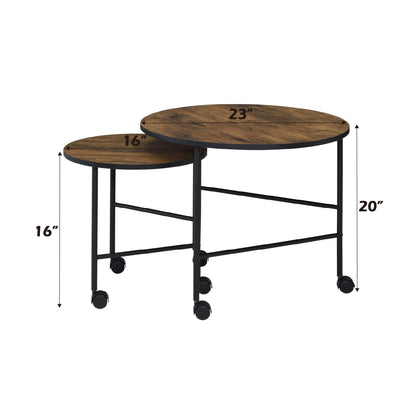 2 Piece Oak Nesting Coffee Table Set with Caster Wheels - 1st Choice Furniture Direct