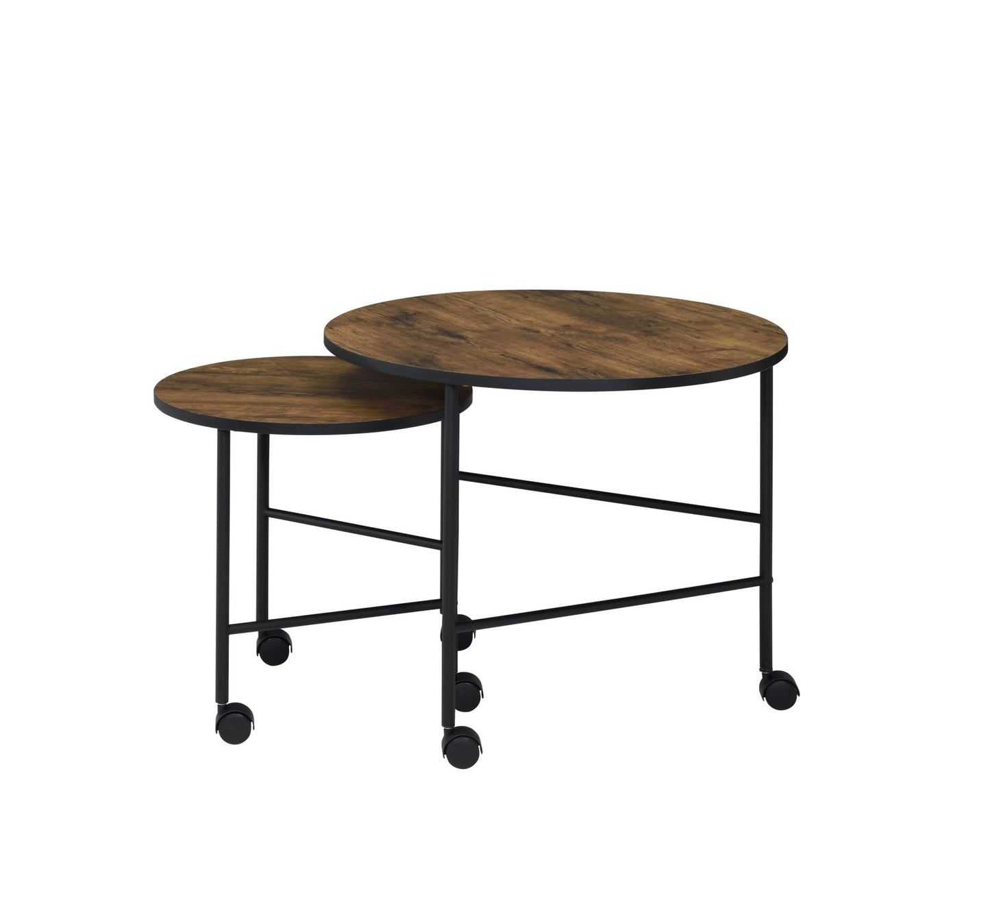2 Piece Oak Nesting Coffee Table Set with Caster Wheels - 1st Choice Furniture Direct